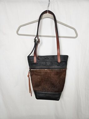 Leather & Haircalf Brown Bucket Shoulder Bag